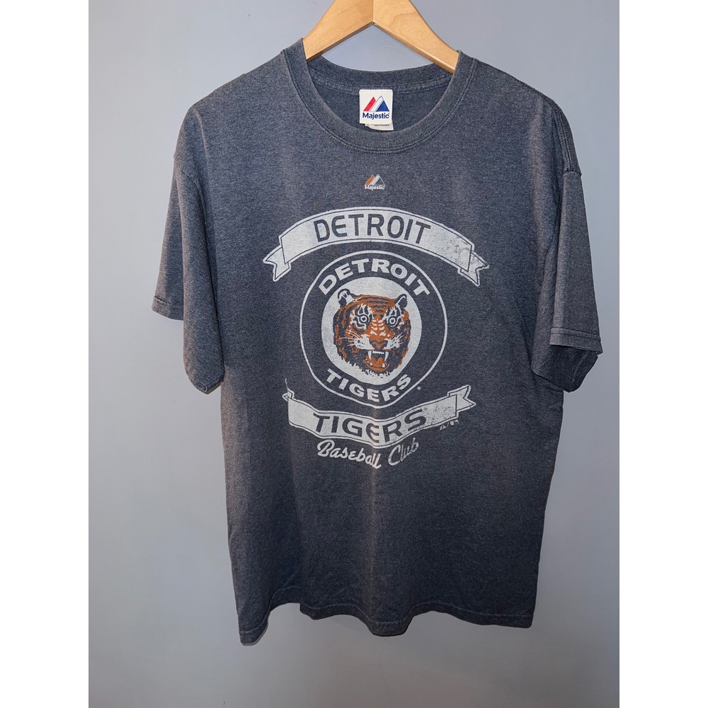 Majestic Detroit Tigers Baseball Club Graphic T-Shirt Charcoal Grey Large MLB
